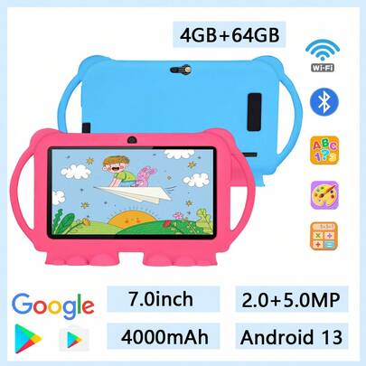 Máy tính bảng trẻ em mới, RAM 4GB + ROM 64GB, trang bị hệ điều hành Android 13, camera kép 2MP+5MP, pin 4000mAh.