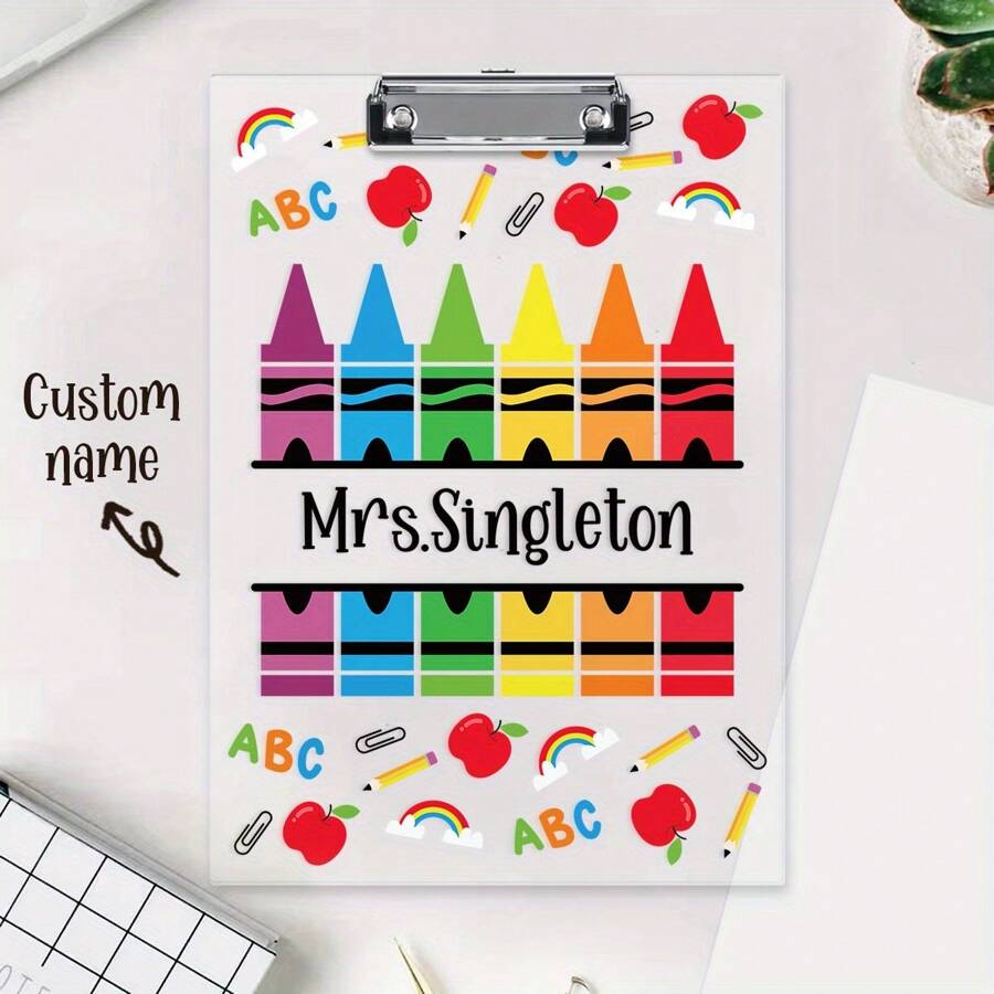 1 Peça Prancheta Acrílica Personalizada Customizada, Presente do Dia do Professor Volta às Aulas, Armazenamento de Arquivos Colorido, Design de Padrão Cartoon Colorido e Divertido, Artigos de Papelaria Interessantes para Sala de Aula, Adequado para Presente do Dia do Professor