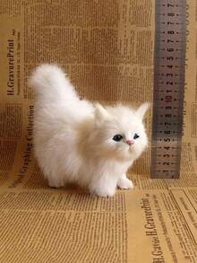 1个2026新款逼真猫咪毛绒玩偶，可爱毛绒猫咪摆件，柔软毛绒玩偶，送给男孩/女孩的完美礼物，圣诞节、生日礼物 - 可爱的毛绒挂饰 - 白色 - 查看 2