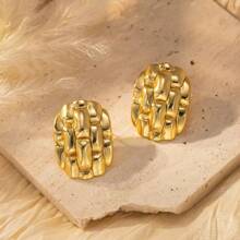 1 par de pendientes cuadrados texturizados de acero inoxidable de moda, pendientes diseño martillado de lujo al por mayor para mujeres