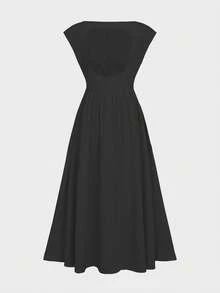 Glamful Florea杏色优雅法式束腰长裙，露背镂空设计，适合日常穿着和约会。 - 黑色 - 查看 10