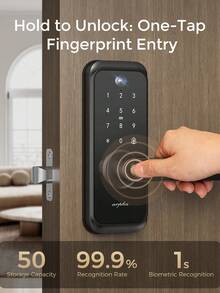 Arpha Keyless Smart Door Lock, Fingerprint Keypad Deadbolt With Handle FOB Card, APP Control Auto Lock, IP54 Waterproof, Easy Installation, Biometric Entry Bedroom Door Lock - Black - View 4