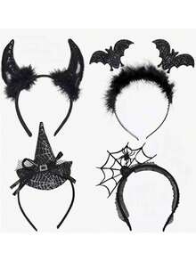 Halloween diavol bandă de susținere petrecere cosplay păianjen pânză de păianjen costum accesoriu liliac păr clip - Negru - Vizualizare 2