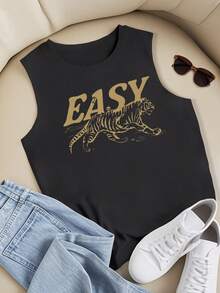 EASY Tiger Women's Casual Vest,Sport Comfy, Streetwear, Casual, Rock, Crew Neck,Clothing For Women, Holiday, Vacation,Festival,Daily Wear,Summer Tops - màu đen - Xem 1