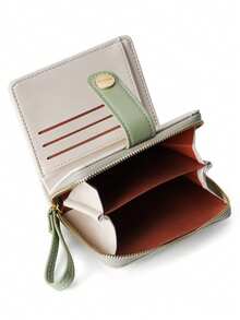 女士超薄皮革双折钱包 小型紧凑型钱包 带信用卡槽 硬币拉链袋和挂绳 圣诞节和万圣节送给伴侣的理想礼物（无标志版） 女士钱包 迷你钱包 钱包 钱包 小钱包 可爱钱包 - 卡其色 - 查看 5