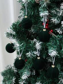 12 piezas Adornos de árbol de Navidad de terciopelo, Decoraciones navideñas alegres, Decoraciones de bolas de Navidad verde oscuro, Bolas de Navidad, Adornos colgantes navideños, Decoración navideña para el hogar, Decoración navideña, Regalo de Navidad - Verde Oscuro - Ver 10