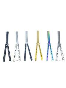 1pc Round Handle Unsharpened Butterfly Training Knife, Comb, CS:GO Outdoor Training Knife, Folding Training Comb,Back To School,Travel Holiday Essentials,Hair Accessories For Women - Multicolor - View 1