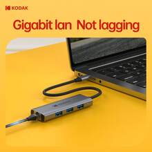 Kodak Ultra-High-Speed USB-C Hub T343-4 In-1 Multi-Port Expansion Station Compact USB Hub With 3 USB 3.0 Ports (5Gbps), Gigabit Networking, USB-C Data And Power Transfer, Plug-And-Play For Laptops, Tablets And Mobile Phones, As Well As Projectors And Device Charging Stations For High-Speed Connection - Bạc - Xem 6