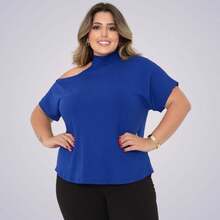 Plus Size Women's Blouse Basic Blouse Loose Top From G1 To G5 - 寶藍色 - 查看 6