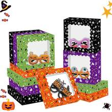 4/12pcs Halloween BOO Ghost Pumpkin Wizard Cookie Transparent Window Gift Box, Suitable For Adult Party Snack Packaging - Multicolor - View 3