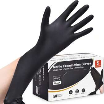 Schneider Nitrile Exam Gloves, Black, Large, 50-Ct Box, 4-Mil, Latex-Free, Powder-Free, Food-Safe (NBFK7113)