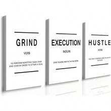 GUBIYU Black Hustle Grind Execution Wall Art Set Of 3 Framed Canvas Office Inspirational Motiviational Wall Decor Art Positive Quotes Posters Living Room Pictures Walls Decor Mens Guys 12x16 - 白色喧囂勵志海報 - 查看 1