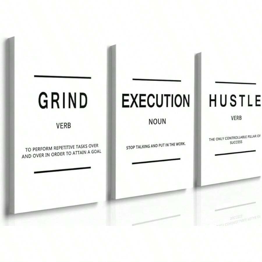 GUBIYU Black Hustle Grind Execution Wall Art Set Of 3 Framed Canvas Office Inspirational Motiviational Wall Decor Art Positive Quotes Posters Living Room Pictures Walls Decor Mens Guys 12x16 - 白色喧囂勵志海報 - 查看 1