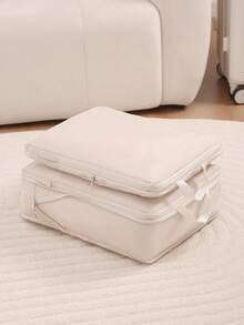 2pcs Luggage Organiser Compressible Clothing Bag Down Coat Organiser Portable Large Capacity Packing Bag Organiser Suitable For Business Trip, Travelling Travel Organizer For Clothes Luggage Storage Bag Set Packaging Bag For Cruise Holiday Beach Vacation Stuff Summer Travel Essentials For Ladies Woman Suitcase Underwear Bag Room Decor - Beige - View 2