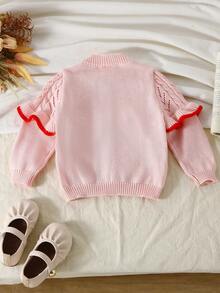 BOARNSEORL Baby Girls Pink Cardigan Sweater With Front Buttons And Ruffle Design, Elegant Fashion Versatile Top Suitable For Daily Wear, School, Party, Autumn/Winter - Pink - View 4