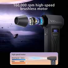 Soplador de aire turbo huracán de 160,000 RPM, soplador eléctrico inalámbrico con presión de viento de 160g, motor sin escobillas de 4 velocidades ajustables, batería recargable de 4000mAh, kit de luz LED y boquillas múltiples para limpieza de computadoras/autos