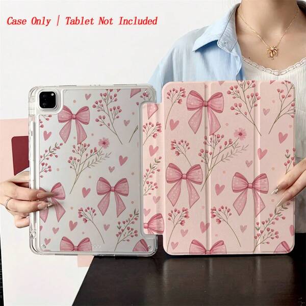 1 Funda tipo folio protectora con patrón de moño rosa y soporte para lápiz, compatible con iPad 10.9/10.2 /Air Gen 5/Pro11/10a/9.7/Air 2/iPad (Gen 7)/iPad (Gen 8)/iPad Air 4/5/iPad Pro 11/iPad Gen 10 de 10.9 pulgadas 2022, iPad Air 13(M3 2025)/iPad Air 11(M3 2025)/iPad Air 11(M3 2025)/iPad 11(A16 2025), con función de suspensión/activación automática y accesorios de tableta con estilo