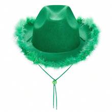 Womens Cowboy Hat, Adult Solid Color Furry Trim Wide Brim Hat Female Cap For Dating Party - Green - View 3