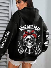 Plus Size Women's Skull Red Bandana Sunglasses Earrings Graphic Hoodie | Loose Casual Fall & Winter Sweatshirt |Hoodies Plus Size Women,Plus Size Women Clothes,Winter Clothes Women,Sweatshirts For Women,Hoodies For Women Curve | Going Out Tops Women,Going Out Outfits,Teacher Outfits For Women,Back To School,School Clothes,Back To School Clothes,Halloween Clothes