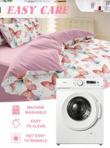 2/3pcs Watercolor Butterfly Duvet Cover Set, Quilt Cover, Bedding Set, Pink Bohemian Bedding For Romantic Bedroom, Skin-Friendly Comforter Cover Set, Soft And Comfortable Bedding Set For Bedroom, Printed Bedding Set, Washed Microfiber Duvet Cover, Breathable, Dustproof Non-Slip, Lightweight And Ailky Smooth,Suitable For All Seasons, For Twin/Queen/King,1pc Duvet Cover And 2/1pc Pillowcase, Perfect Holiday Gift,Fall Decor,Autumn Decor,Room Decor