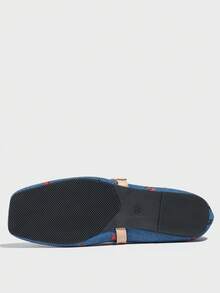 Sepatu Balet Mary Jane Prancis Terbaru Musim Gugur/Dingin 2025 dengan Tali Gesper Cherry, Ujung Persegi, Cocok untuk Kaki Lebar, Warna Biru - Denim - View 5