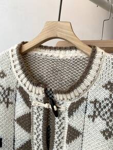 Autumn/Winter Casual Geometric Pattern Cardigan With Horn Buttons - Multicolor - View 7