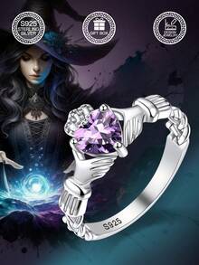 1 chiếc nhẫn vương miện bằng bạc Sterling S925 đính đá Zirconia màu tím, nhẫn nữ, nhẫn bảo vệ lòng trung thành, nhẫn đính hôn, quà tặng ngày lễ tình nhân, quà tặng sinh nhật, kèm hộp quà tặng - Màu Lilac Tím - Xem 2