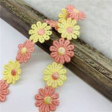 1 yarda 25mm Lindo de encaje con flores de margarita coloridas para tejer cinta bordada de boda DIY hecha a mano con parches, suministros de costura, manualidades - Elige colores - Ver 8