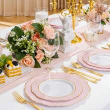 60pcs Pink Plastic Plates - 10.25inch Baroque Pink And Gold Disposable Dinner Plates For Upscale Parties -Special For Wedding, Party,Birthdays, Baby Shower - 粉色 - 查看 5
