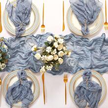 1 Set Taplak Meja Motif Keju dan 6 Serbet, Dekorasi Meja Makan Tekstur Kerut Bohemian Cocok untuk Pernikahan, Pesta Ulang Tahun, Perjamuan, Rumah, Piknik Luar Ruangan, Taman, Prasmanan - Hijau Sage - MultiWarna - View 12