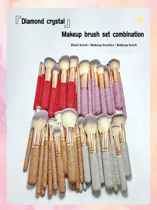 Factory Direct New Rhinestone-Inlaid Crystal 18-Piece Makeup Brush Set Blush Brush Eye Shadow Brush Contouring Brush Beauty Tool