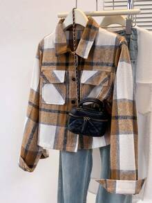 Women's Plaid Notch Lapel Front Button Casual Long Sleeve Coat With Pockets For Fall Winter Spring,Flannels For Women - Multicolor - View 2