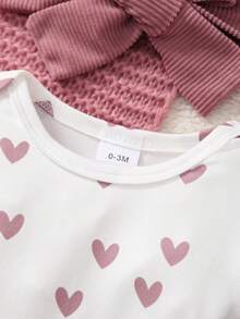 Set Baju Terusan Bayi Perempuan Leher Bulat Motif Bunga Kecil Lengan Panjang + Baju Terusan Celemek Bordir Telinga Kucing yang Menggemaskan + Bando - MultiWarna - View 5
