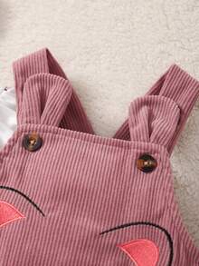 Set Baju Terusan Bayi Perempuan Leher Bulat Motif Bunga Kecil Lengan Panjang + Baju Terusan Celemek Bordir Telinga Kucing yang Menggemaskan + Bando - MultiWarna - View 8
