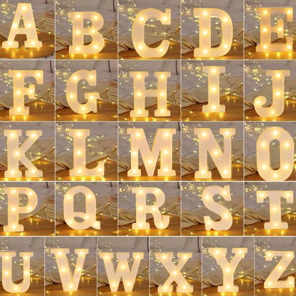 1 pieza Luz de letra LED, luz nocturna de letras del alfabeto con batería para bodas, cumpleaños, fiestas, decoración del dormitorio