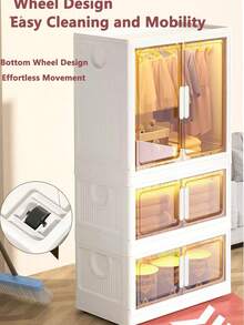 便携式衣柜，易于安装的可折叠衣物收纳盒，坚固耐用，适用于卧室、出租屋、婴儿和儿童 - 白茶 - 查看 11