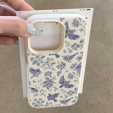 1个TPU材质优雅蓝色花鸟复古全屏图案手机壳，适用于Appuomi手机 - 白色 - 查看 5