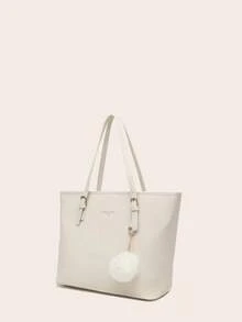 Versatile Solid Color Simple Large Capacity Handheld Tote Bag - Beige - View 6