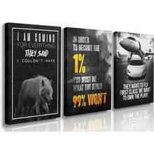 GUBIYU Black Hustle Grind Execution Wall Art Set Of 3 Framed Canvas Office Inspirational Motiviational Wall Decor Art Positive Quotes Posters Living Room Pictures Walls Decor Mens Guys 12x16 - A001 黑白勵志牆飾 - 查看 1
