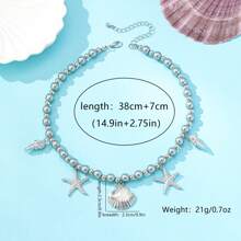 1 pieza Collar para mujer con cuentas de perla y conchas y estrellas de mar en estilo francés con elementos marinos