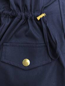 Women's Casual Turndown Collar Double Pocket Contrast Zipper Cinched Waist Spring Autumn Parka Jacket - Navy Blue - View 6