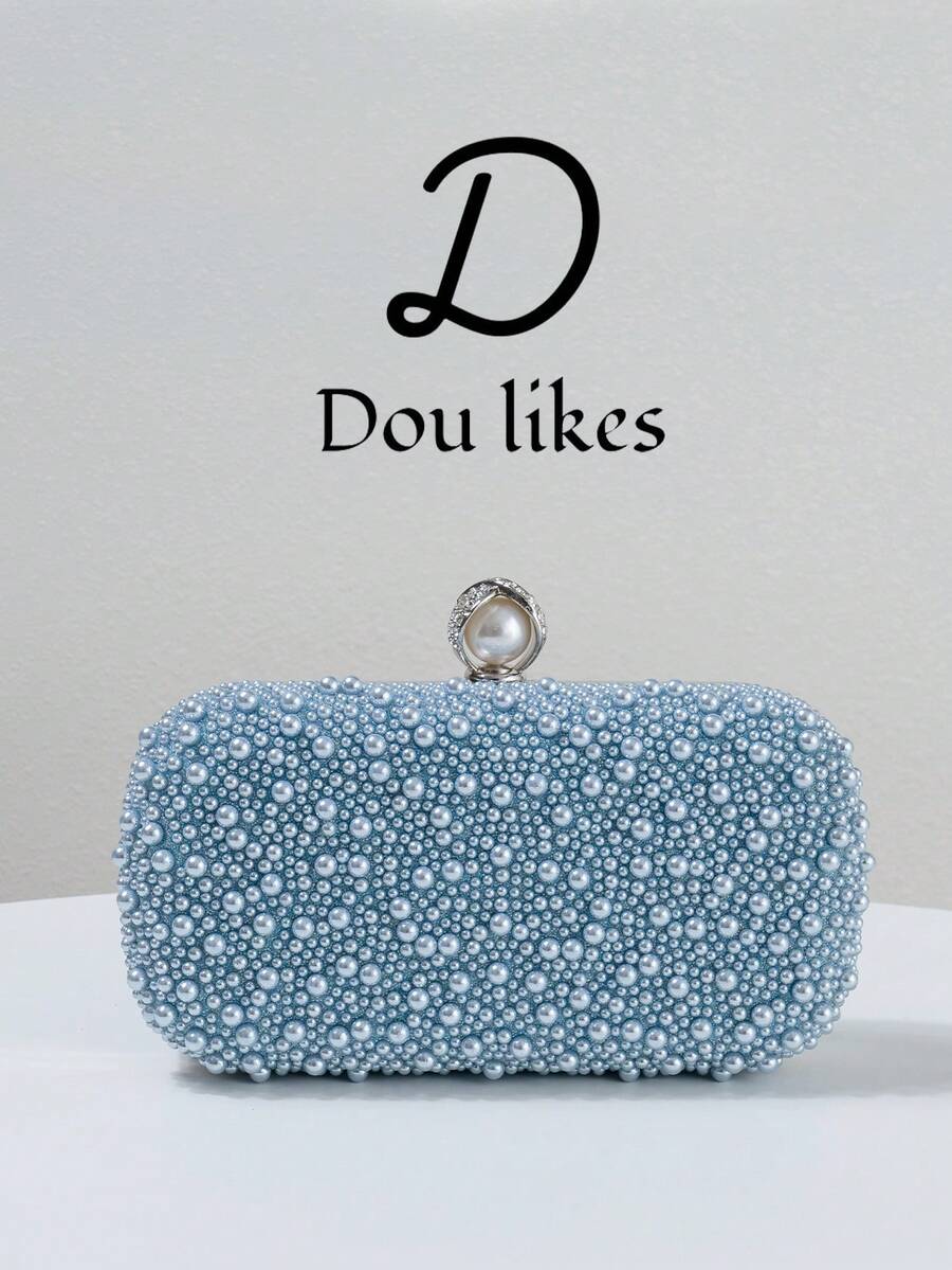 حقيبة مساء باللون الأزرق الفاتح باللؤلؤ، حقيبة مساء أنيقة للبس مع الشيونغسام، مع سلسلة معدنية، مناسبة للحفلات والزفاف والرقص في حفلات التخرج والحفلات الرسمية، مثالية للتناسق مع ثياب كرة التخرج للنساء، إكسسوارات كرة التخرج، فساتين مرصعة بالترتر، فساتين لامعة، فساتين نسائية أنيقة - أزرق فاتح اللون - مشاهدة 1