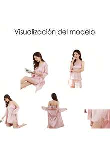 5 paquetes Classic Sexy Set de Navidad Un buen regalo de lencería con encaje floral con bata con cinturón de satén Vestido de camisola de lencería sensual con encaje y malla empalmado(El producto tiene alta demanda y escasea; los colores se enviarán al azar. Si esto le preocupa, no lo compre.) - Negro - Ver 11