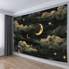 Bohemian Moon Pattern Tapestry - Woven Polyester Wall Hanging, Landscape Themed Decor For Living Room, Bedroom, Office - No Electricity Required, Transverse Orientation, With Installation Kit Included