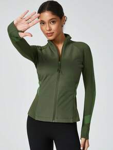 NcmRyu 1pc Women's Patchwork Sports Yoga Outdoor Jacket Winter - Army Green - View 6