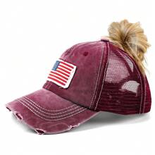 1pc Women's Multi-Color Mesh Ponytail Hole USA Flag Pattern Sports Baseball Cap, Suitable For Daily Wear