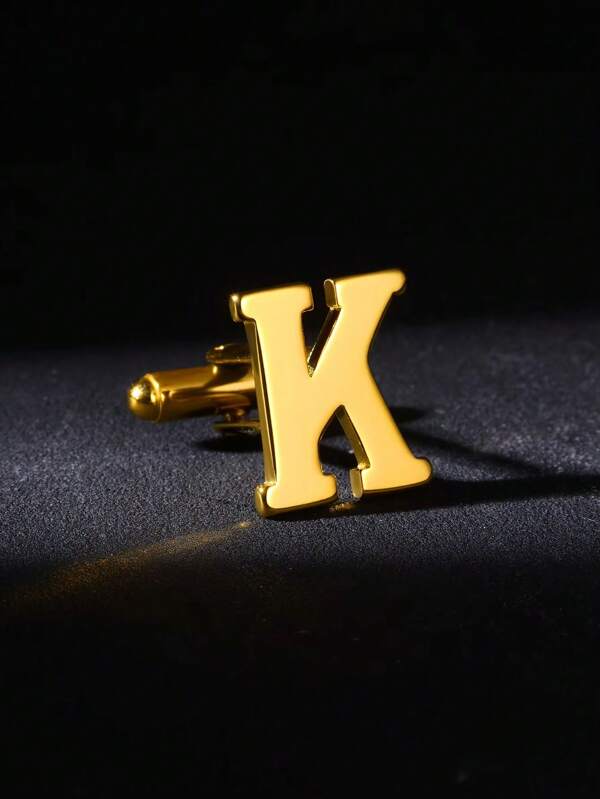 Initial Letter Cufflink For Men 18K Gold Plated Stainless Steel Cuff Links Capital Alphabet Men's Jewelry Suit Shirt Accessory Daily Business Wear Husband Boyfriend Father Gifts