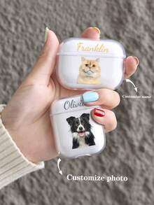 Customized Pet Animal Portrait Photo Cutout Transparent Earhook Case, Customized Apple Bluetooth Earphone Case With Photo Soft Shell, Anti-Scratch And Anti-Drop, Suitable For Dogs, Cats, Earphone Case 1st/2nd/3rd/3Pro Generation Compatible With IPhone - Clear - View 4