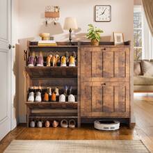 Shoe Cabinet With 2 Separate Drawers, 2 Levels Of Shoe Storage, Flip-Down Compartments, Anti-Tip Device, Suitable For Use On Doors, Available In 3 Colors - Retro - View 2