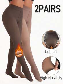 2 Pairs Of Fake Flesh Through Oversized Leggings For Warm Women With Bare Legs And Thick Velvet And Translucent Pantyhose. - Đen*1+Cà phê*1 - Xem 1